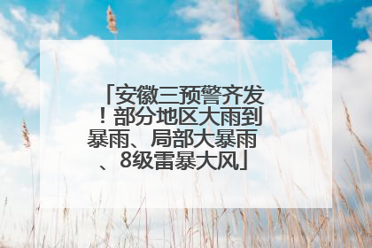 安徽三预警齐发！部分地区大雨到暴雨、局部大暴雨、8级雷暴大风