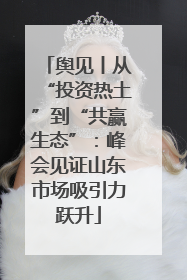 舆见丨从“投资热土”到“共赢生态”：峰会见证山东市场吸引力跃升